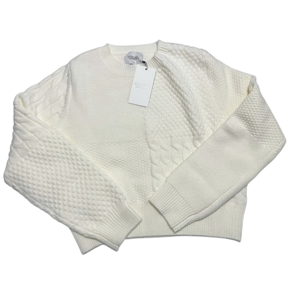 NWT Stitches & Stripes Off White Crew Neck Sweater Cable Knit Cozy Sz XXS